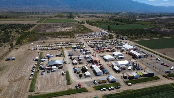 Vista aérea del predio de Pocito, donde la finca productiva de Luis Martín se convierte por tres días en la sede de Expo Innova Cuyo.