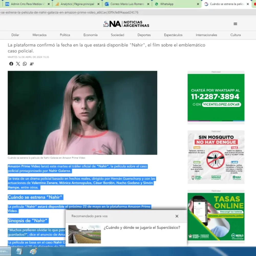 Cuándo se estrena la película de Nahir Galarza en Amazon Prime Video