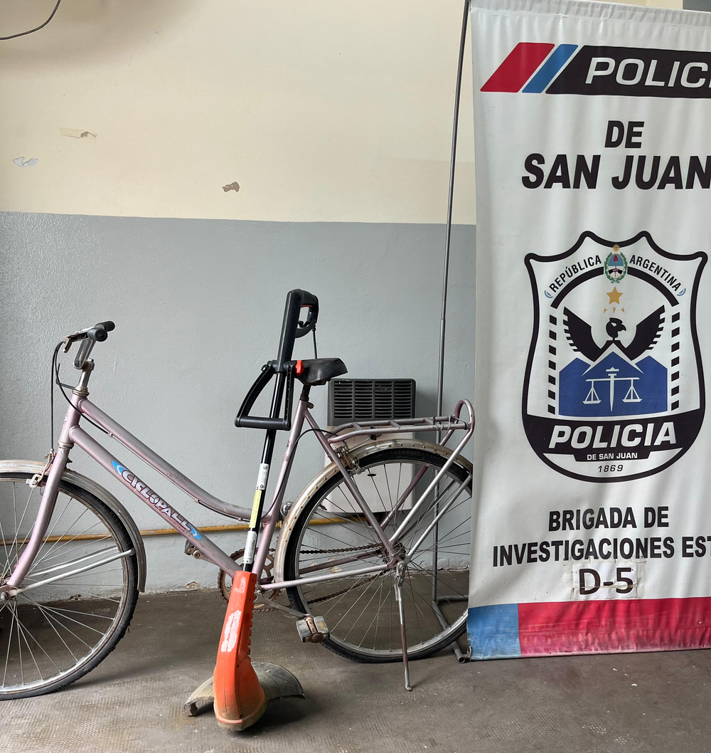 La bicicleta y la cortadora de césped recuparadas por la Policía.