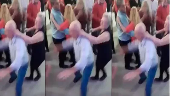Un abuelo bailaba con una chica y su señora apareció para ponerle los puntos