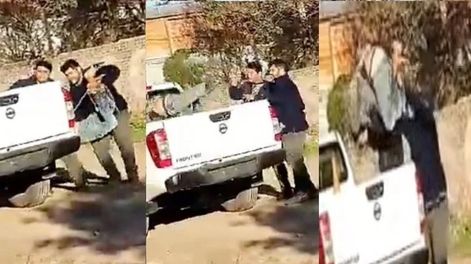 Vecinos atraparon a un ladrón, lo ataron y lo tiraron en la caja de un patrullero