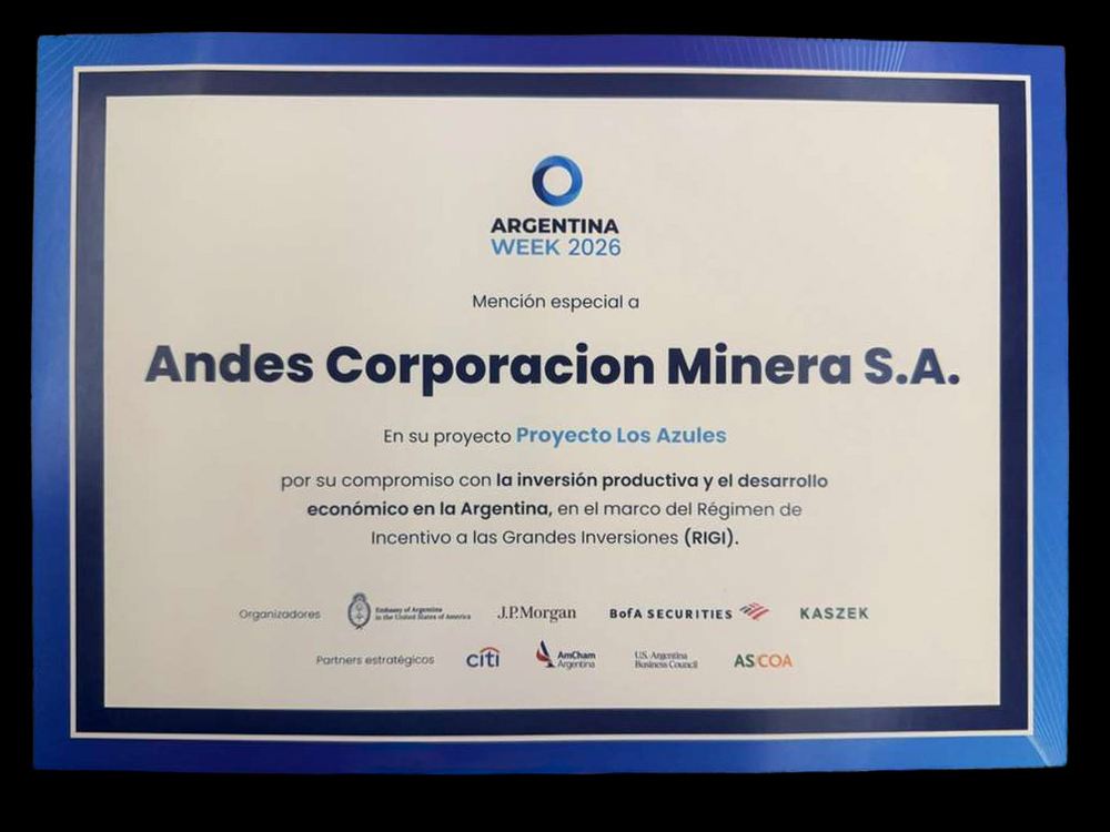 Los Azules fue distinguido en Nueva York por su inversi&oacute;n millonaria en cobre bajo el RIGI
