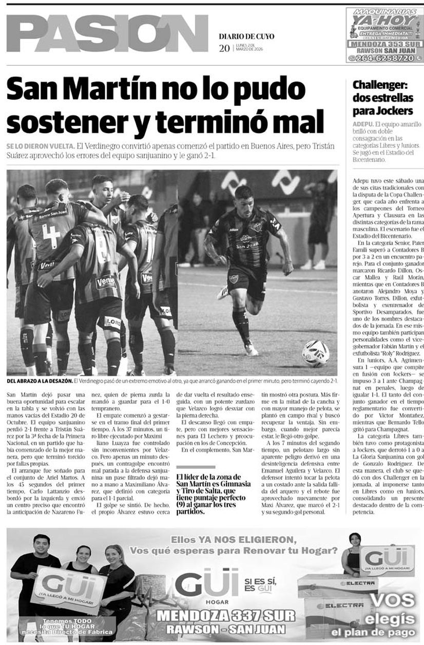 Diario de Cuyo | Tapa Pasión 2 de Marzo 2026