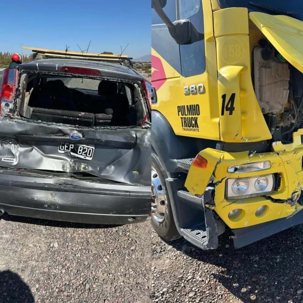 Un fuerte choque en Pocito deja dos acompañantes heridas tras colisión entre un auto y un camión