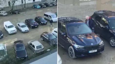 Grabó a su papá mientras subía al auto para no mancharlo con barro y su método se viralizó