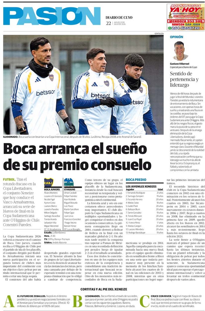 Diario de Cuyo | Tapa Pasión 23 de Julio 2026