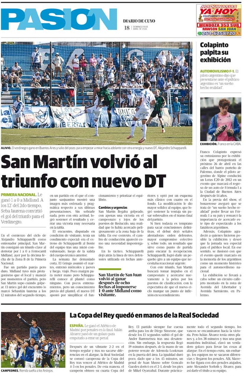 Diario de Cuyo | Tapa Pasión 19 de Abril 2026