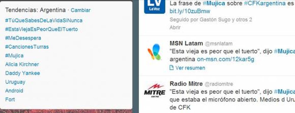 La frase de Mujica sobre CFK es tendencia en Twitter