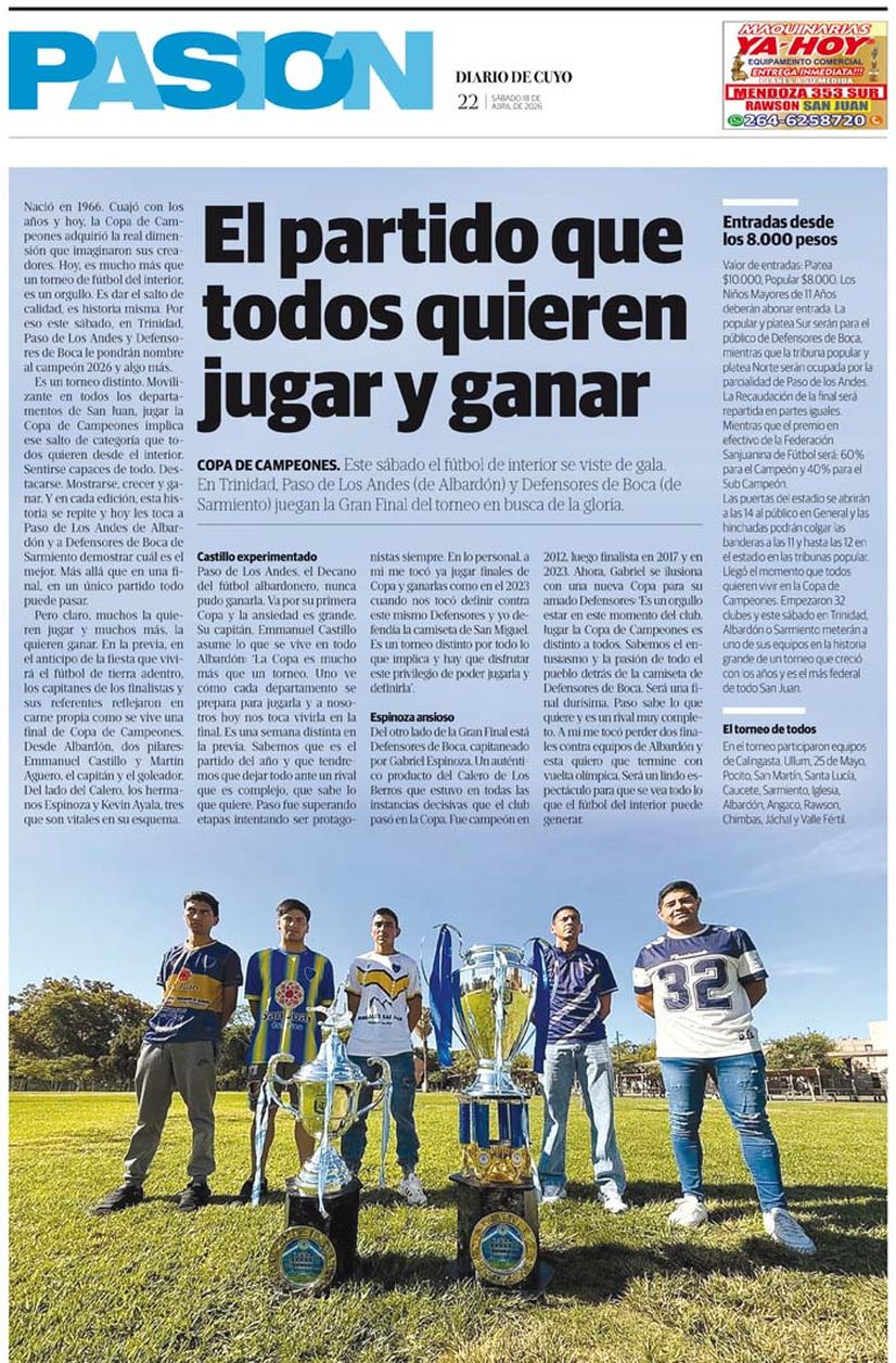 Diario de Cuyo | Tapa Pasion 18 de Abril 2026
