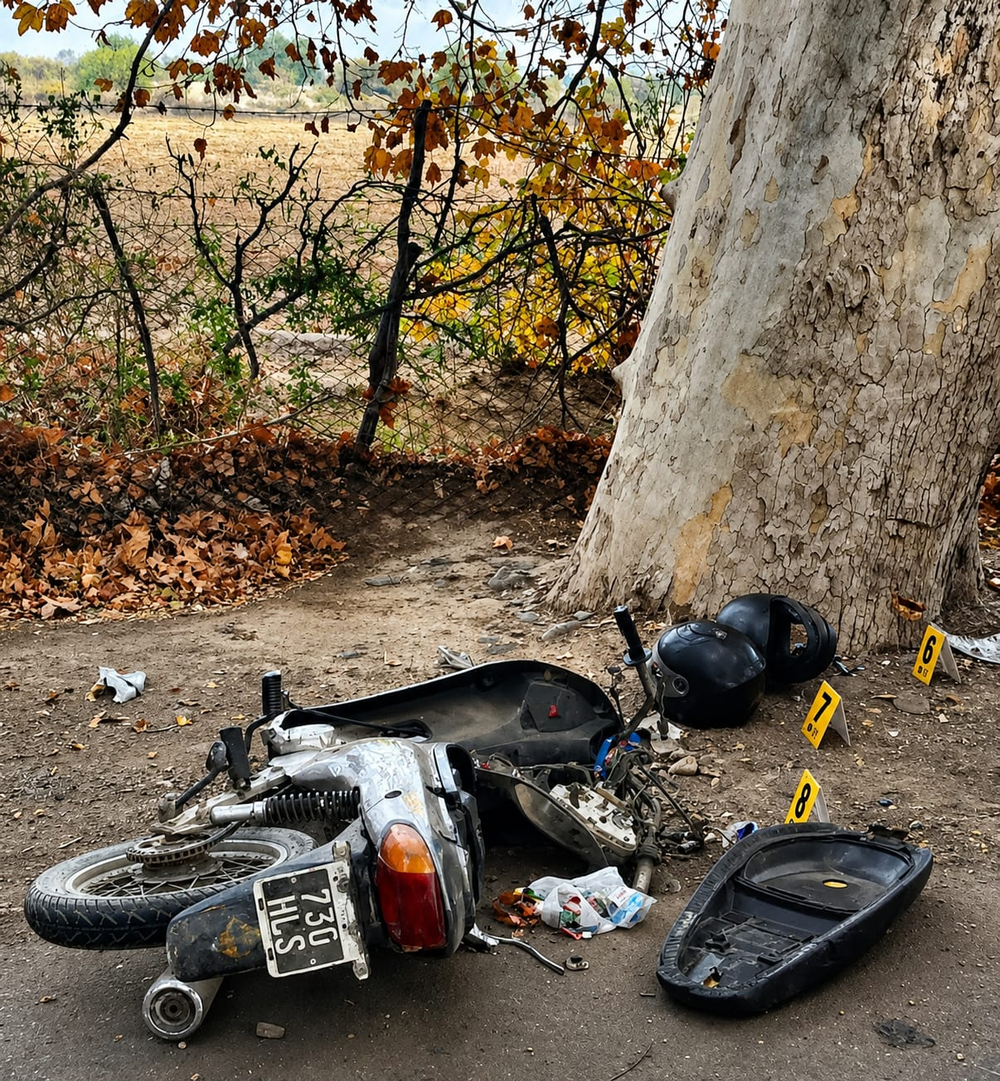 La motocicleta 110cc en la que circulaba una joven en Rivadavia cuando impactó de atrás con un camión.