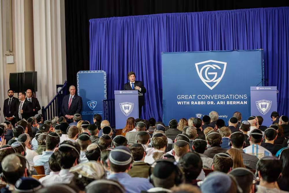 Javier Milei, en la disertación en la Universidad Yeshiva,en Nueva York.