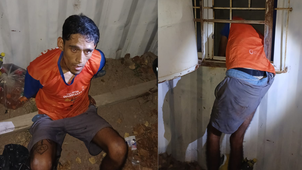 Mereles al quedar atascado y ser ayudado por personal policial para salir, solicitó una ambulancia ya que no podía respirar. Foto de él en el predio de Chimbas donde fue atrapado.&nbsp;