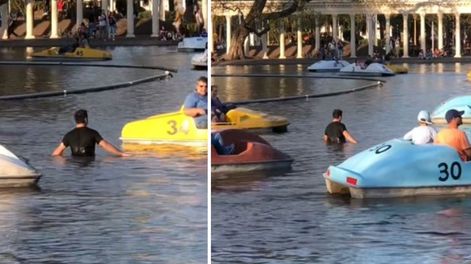 Se metió a un lago de Rosario para buscar unas llaves, las encontró y fue ovacionado