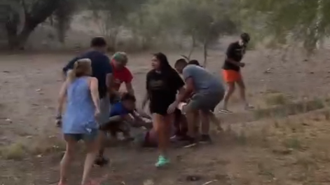 VIDEO: feroz enfrentamiento a trompadas de dos familias en El Embarcadero