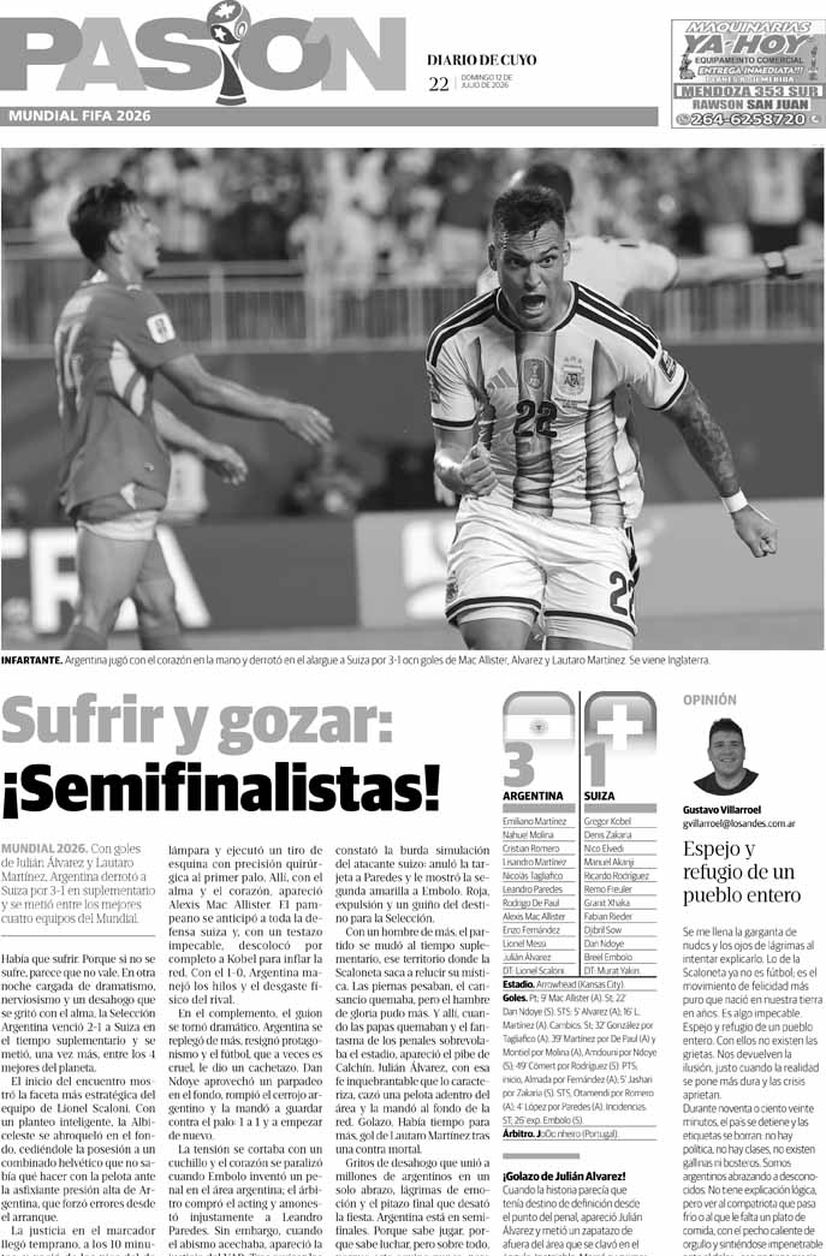 Diario de Cuyo | Tapa Pasión 12 de Julio 2026