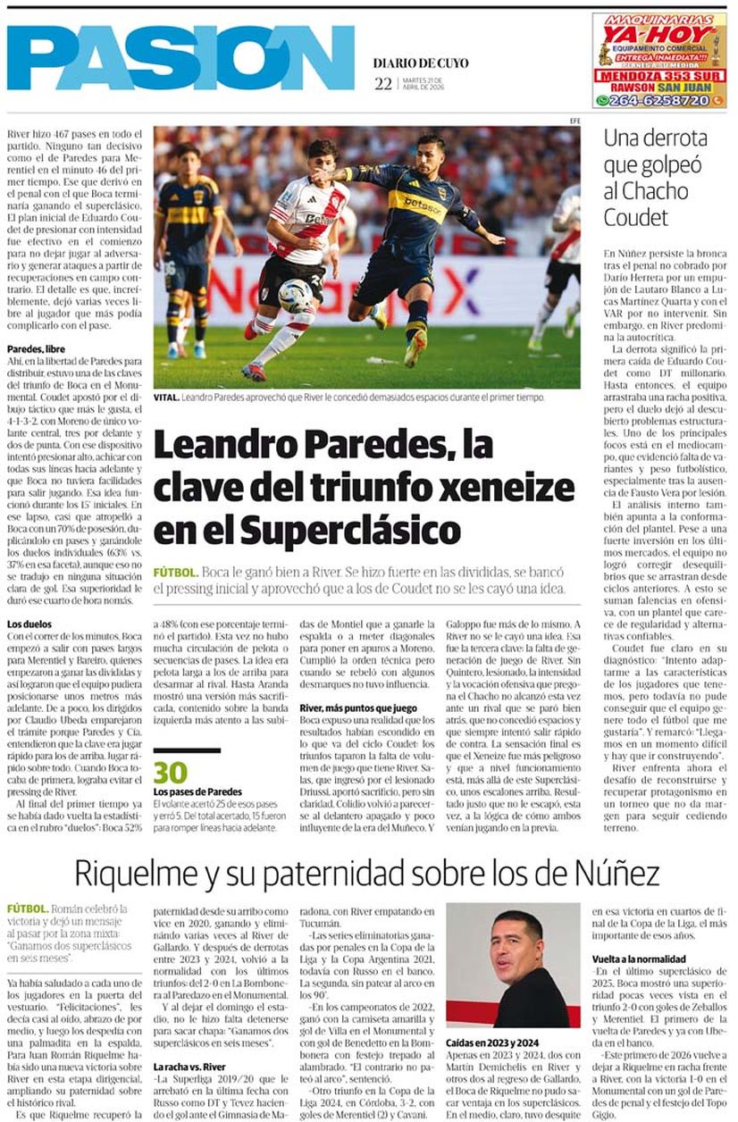 Diario de Cuyo | Tapa Pasión 21 de Abril 2026