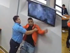 Registros de un tipo violento. Axel Hernán Rojas intentó ir contra el fiscal y rompió un televisor en las instalaciones del fuero penal. Registros de un tipo violento. Axel Hernán Rojas intentó ir contra el fiscal y rompió un televisor en las instalaciones del fuero penal.