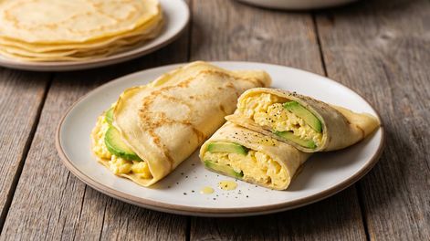 receta de panqueques con huevos revueltos y palta, rapida y facil