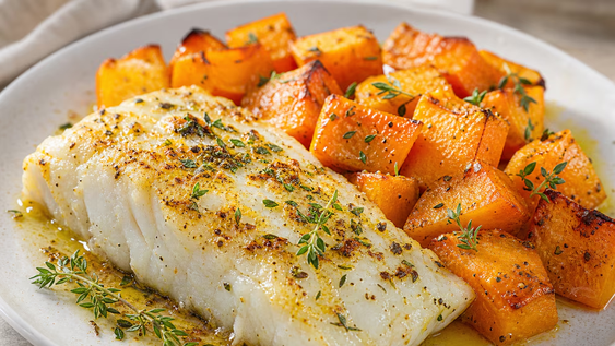 receta de merluza al horno con calabaza asada, rapida y facil