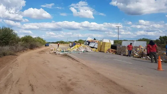Un camión de una reconocida empresa sanjuanina volcó en Córdoba
