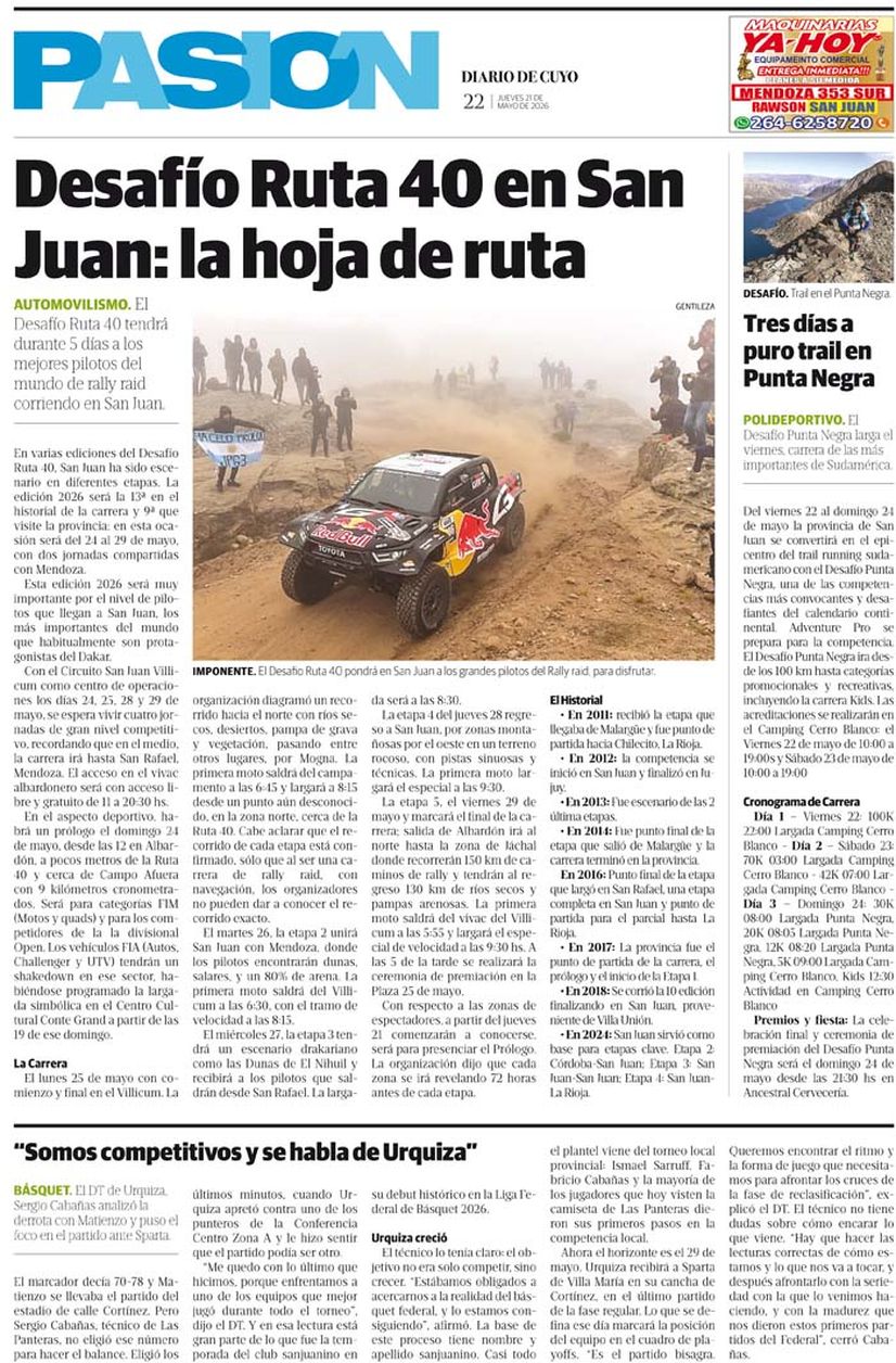 Diario de Cuyo | Tapa Pasión 21 de Mayo 2026