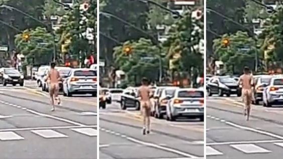 Salió a correr desnudo por la Avenida del Libertador, provocó un caos de tránsito y fue detenido