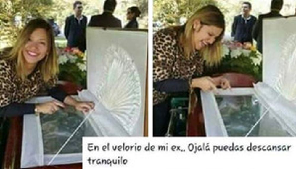 La polémica foto de una mujer burlándose de su ex en su funeral