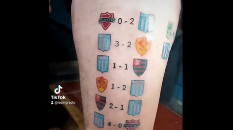 El video viral del hincha de Racing más optimista: se tatuó el camino de la Academia en la Copa Libertadores