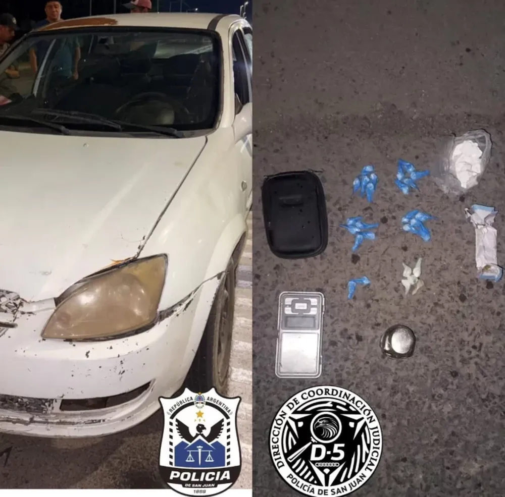 Detuvieron a tres hombres en Chimbas tras arrojar una bolsa con cocaína y marihuana desde un auto