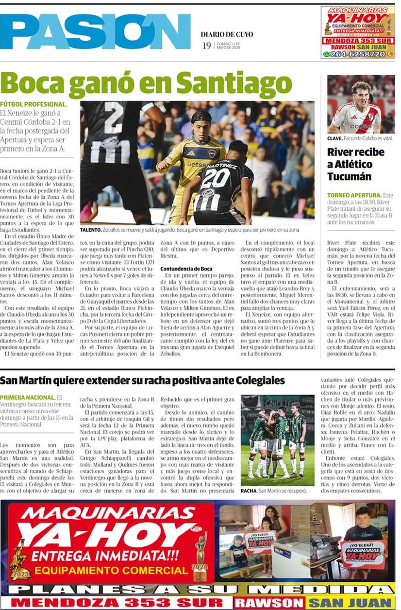 Diario de Cuyo | Tapa Pasión 3 de Mayo 2026