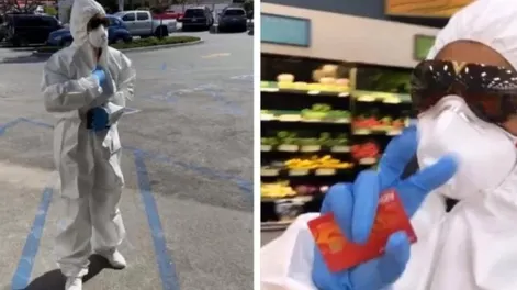 La famosa que hace las compras con “traje sanitario” para no contagiarse