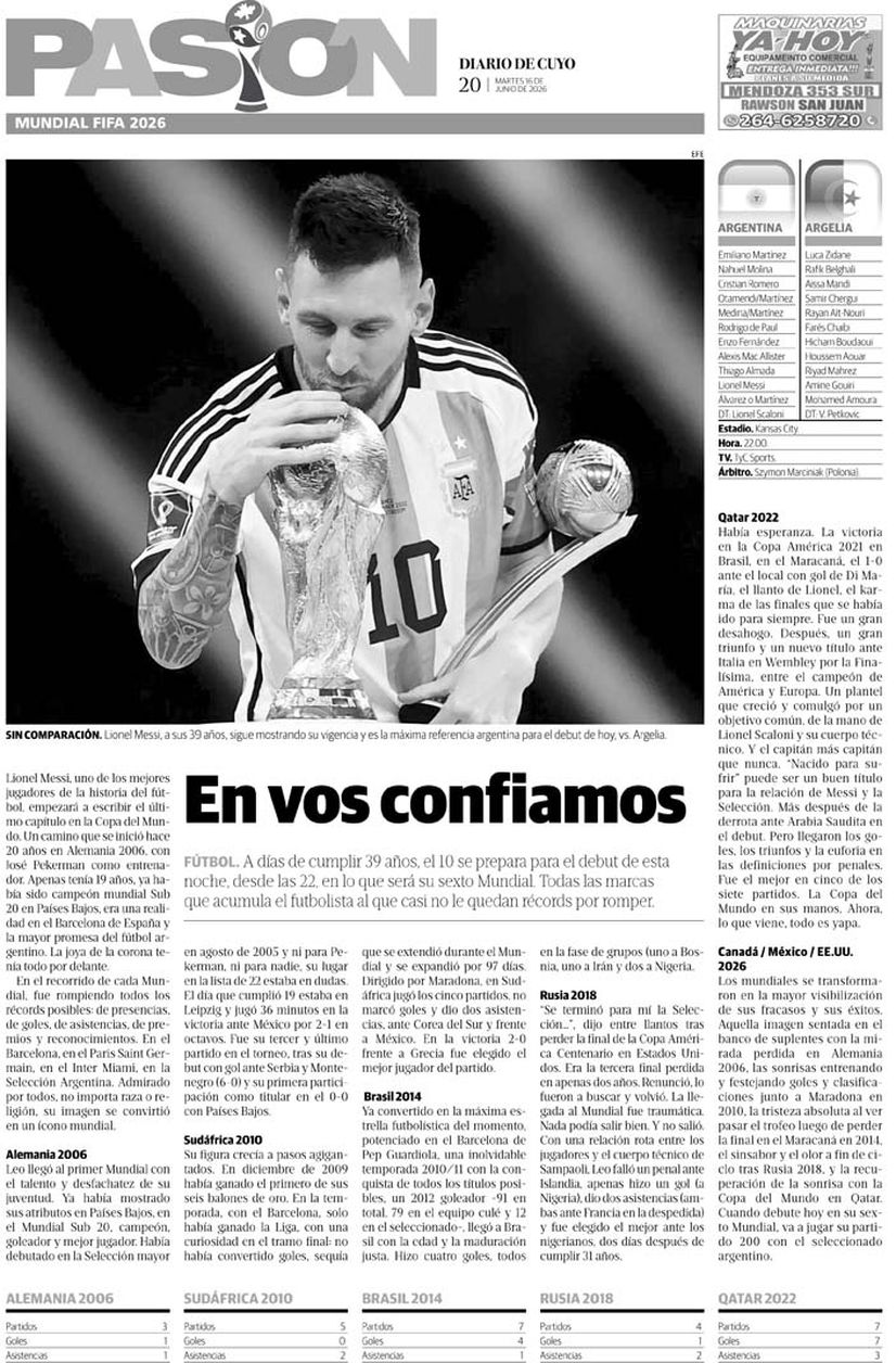 Diario de Cuyo | Tapa Pasión 16 de Junio 2026