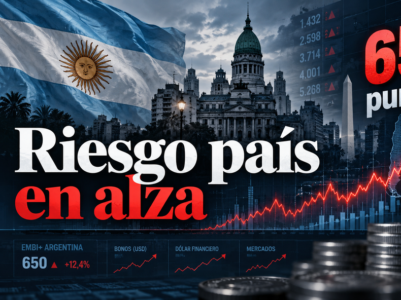 El riesgo país argentino alcanzó los 650 puntos y marcó su valor más alto desde noviembre de 2025.