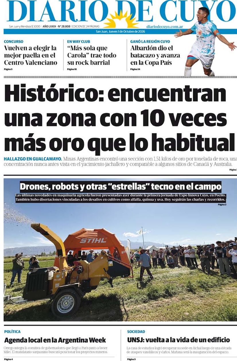 Diario de Cuyo | Tapa Edición 1 de Octubre 2026