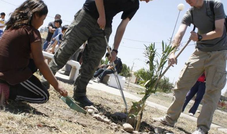 Salen a arreglar plazas con la ayuda de la gente