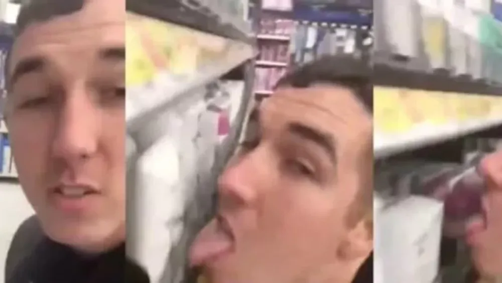 Quedó detenido por lamer productos en un supermercado y filmarse