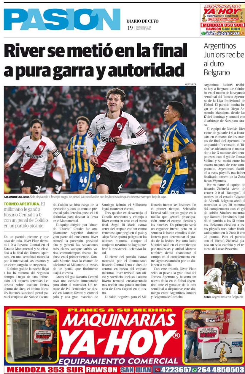 Diario de Cuyo | Tapa Pasión 17 de Mayo de 2026