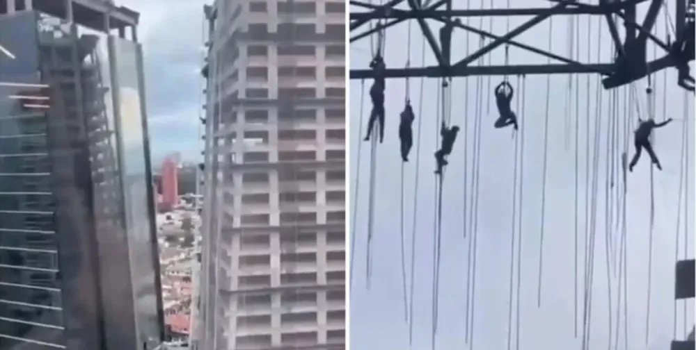 Colapsó un andamio y un grupo de obreros quedó colgando a 140 metros de altura