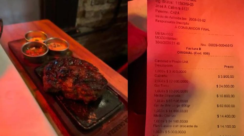 Fue a La Cabrera, pidió ojo de bife, flan y café: mostró el ticket final.