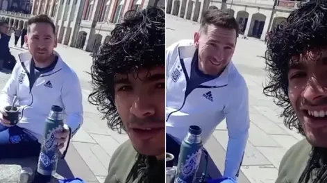 Los dobles de Messi y Maradona se juntaron a tomar mates en Mar del Plata y revolucionaron la rambla