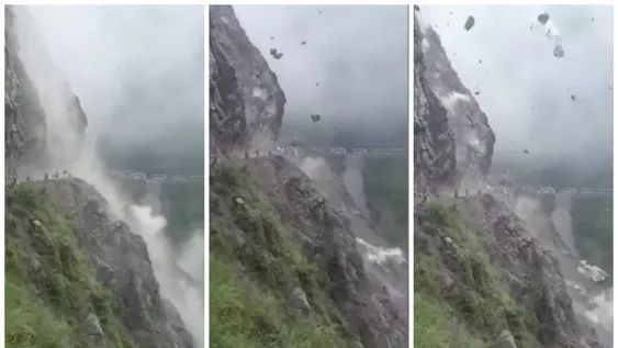 [VIDEO] Una “lluvia” de enormes rocas destrozó una ruta