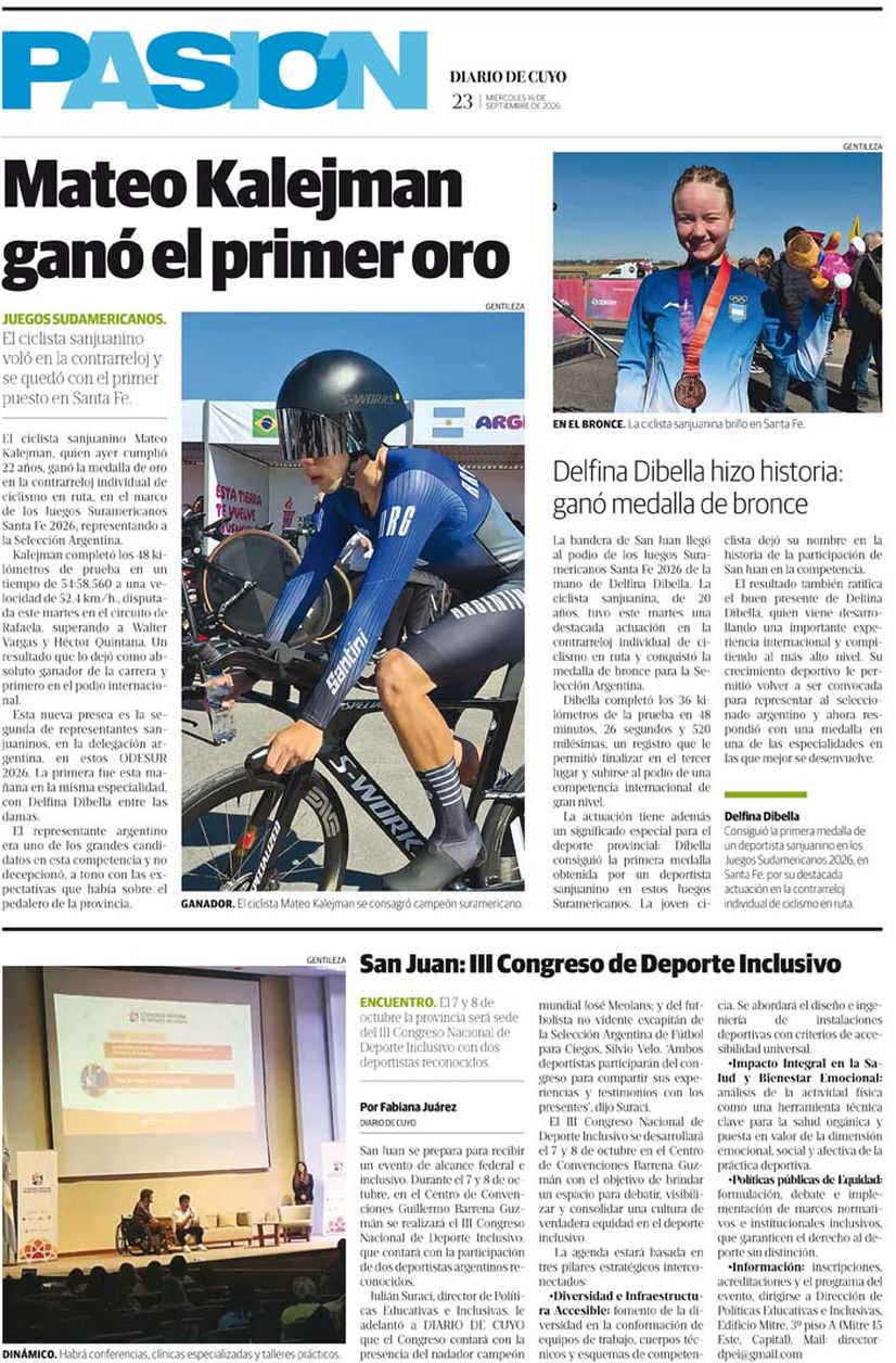 Diario de Cuyo | Tapa Pasión 16 de Septiembre 2026