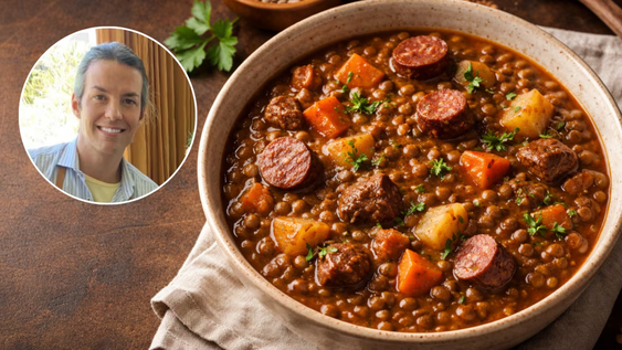 receta de guiso de lentejas con roast beef y vino blanco