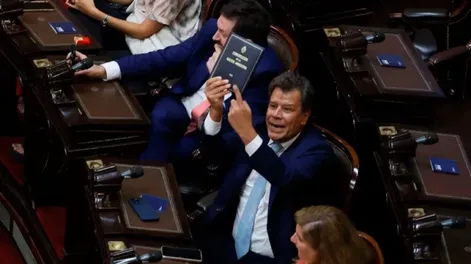 Momento en que Facundo Manes mostró la Constitución Nacional