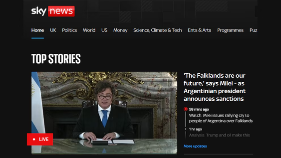 La portada de Sky News.