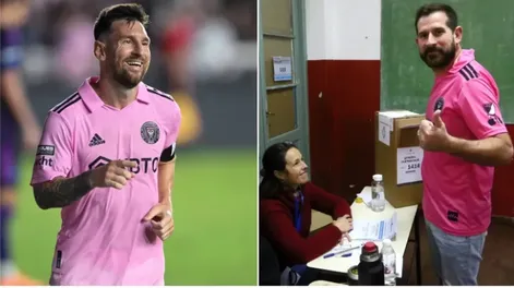 ¿Parecido? Fue a votar con la camiseta del Inter Miami y la gente le pidió fotos por su parecido con Messi