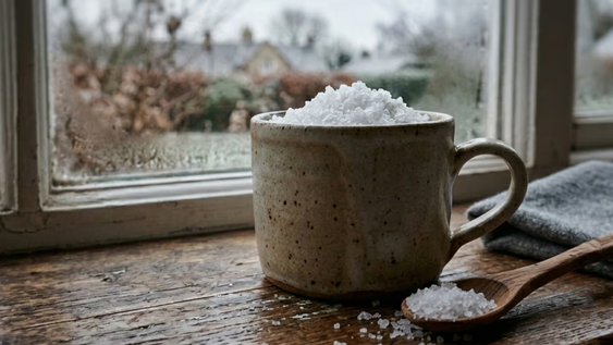 para que sirve poner una taza con sal gruesa cerca de la ventana y por que recomiendan hacerlo en invierno