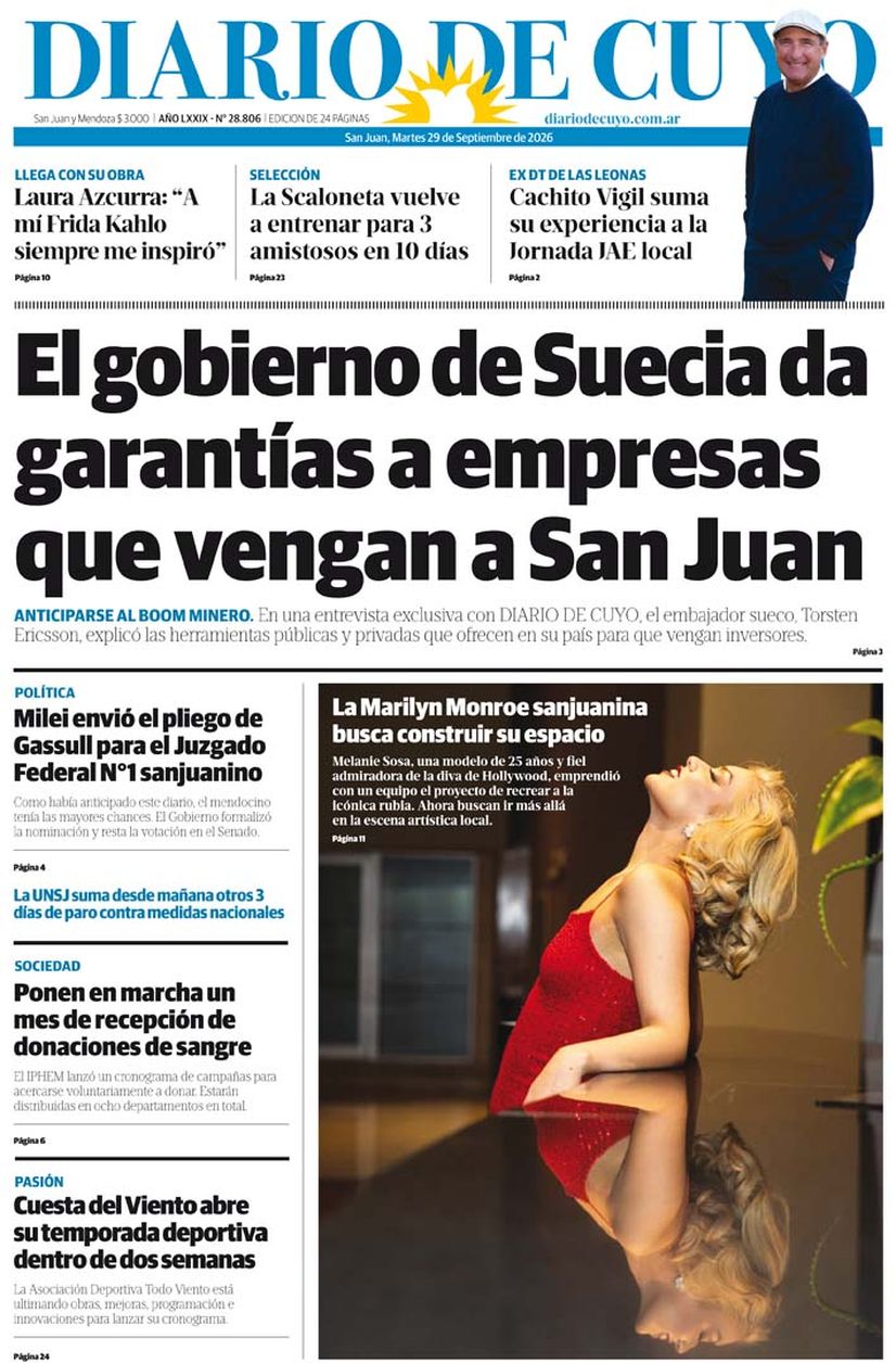 Diario de Cuyo | Tapa Edición 29 de Septiembre 2026