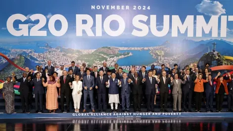 Foto grupal en la G20 de 2024 en Brasil. Milei fue el único mandatario que no participó de la toma.