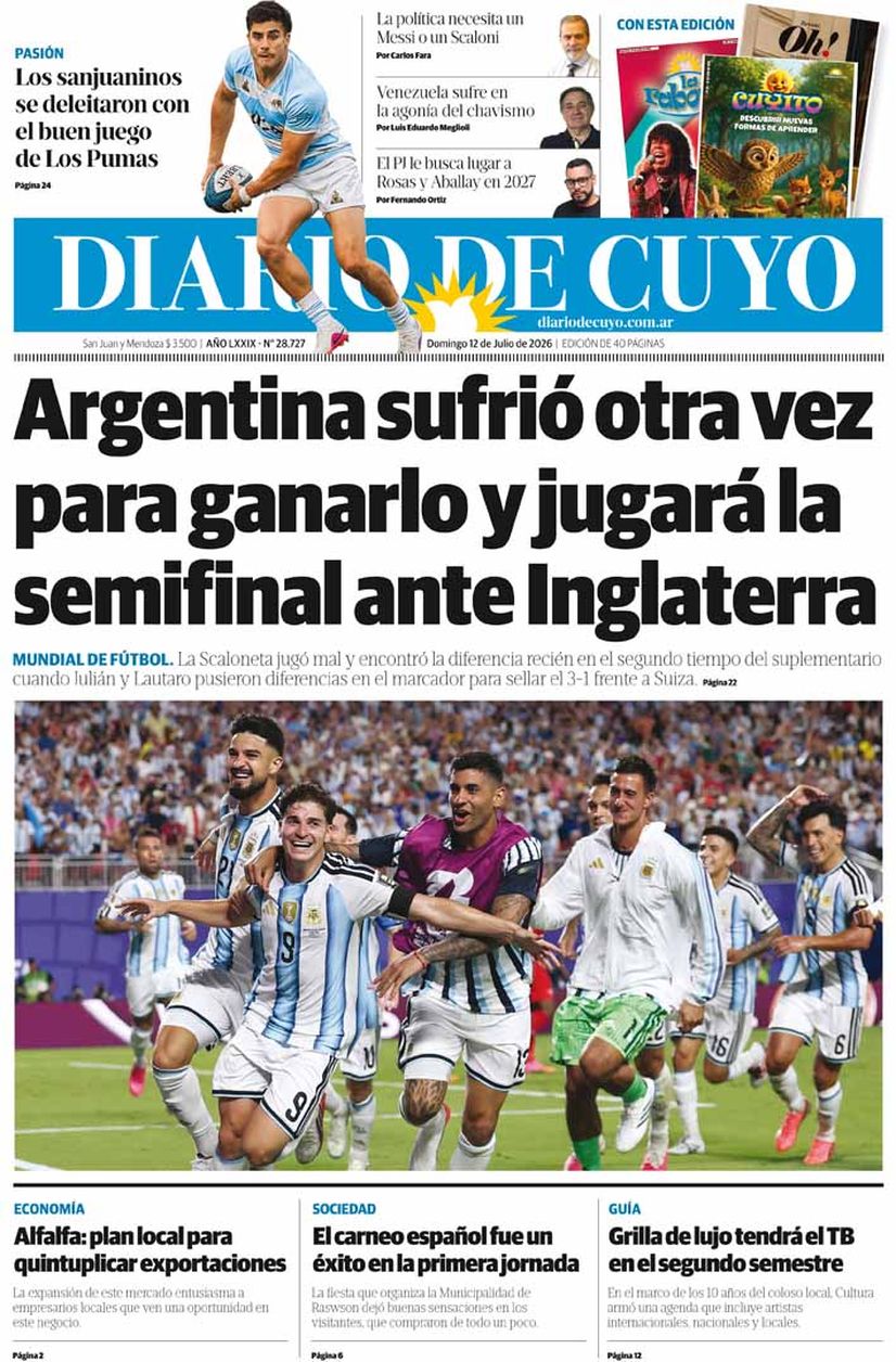 Diario de Cuyo | Tapa Edición 12 de Julio 2026